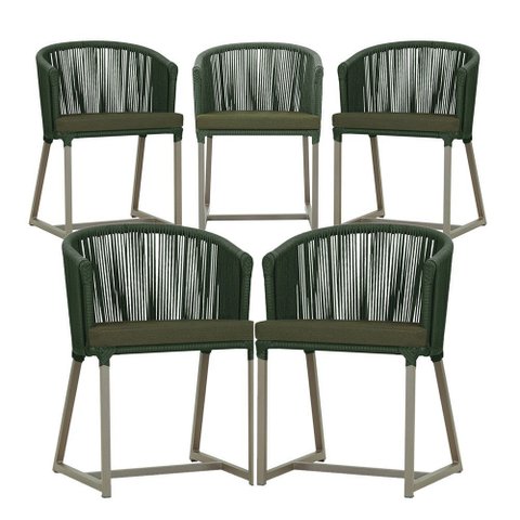 5 Cadeiras de Jantar Área Noronha em Alumínio com Pintura Fendi Corda Náutica E13 Trama Original