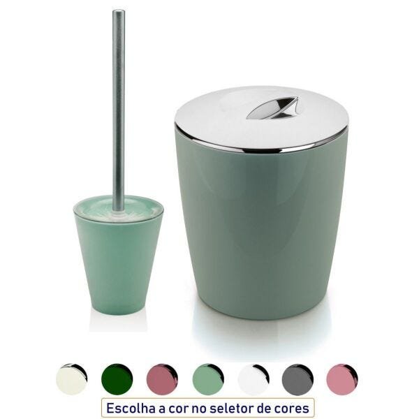Kit Lixeira de Banheiro 5 Litros Porta Escova Sanitária - Verde claro - 5