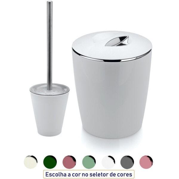 Kit Lixeira de Banheiro 5 Litros Porta Escova Sanitária - Branco - 5