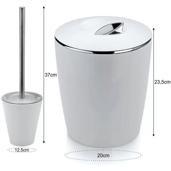 Kit Lixeira de Banheiro 5 Litros Porta Escova Sanitária - Branco - 4
