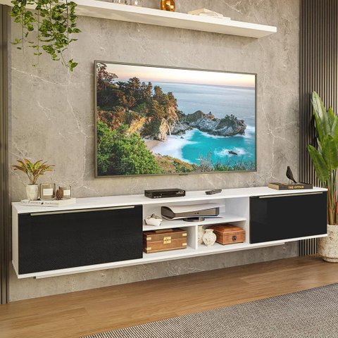 Rack Suspenso para Tv até 80 Polegadas 218 Cm 2 Portas Branco/preto Lux Madesa