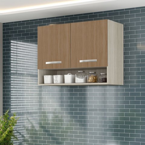 Armario Aereo Cozinha 2 Portas 0,80 Cm com Nicho Alice Hr Móveis:elmo-marrom