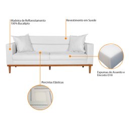 Sofá 2 Lugares Viena Suede - Doce Sonho Móveis Sofá 2 Lugares Sofás Branco - 5