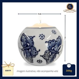 Porta-velas em porcelana, fundo branco com pintura de borboletas azuis - 2