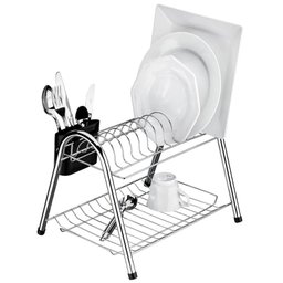 Escorredor de Louças 2 Andares Aço Cromado Secador de Pratos Talheres Copos Cozinha Utimil - 1