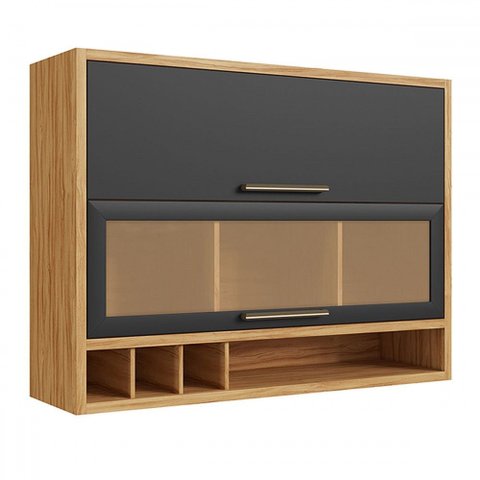 Armário Aéreo Cozinha 120 Cm Syrah 2 Portas com Vidro 100% Mdf Amêndoa/chumbo - Rio Doce