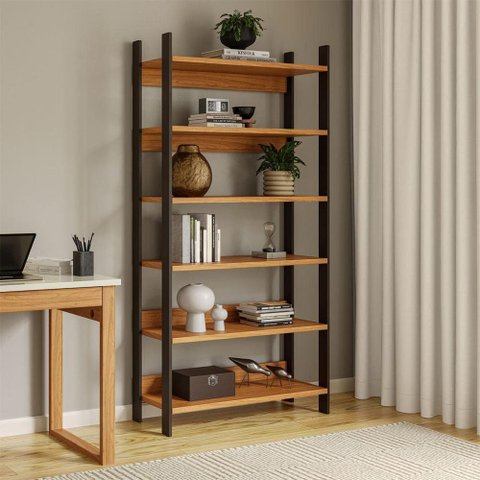 Estante Industrial Alta 93cm x 32cm x 180cm para Livros ou Decoração com 6 Prateleiras 100% MDF