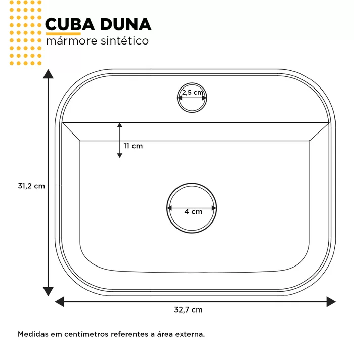 Cuba Apoio Mármore Sintético Banheiro Duna - Branca - 5