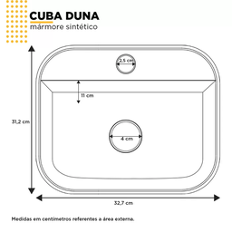 Cuba Apoio Mármore Sintético Banheiro Duna - Branca - 5