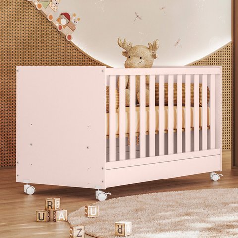 Berço Mini Cama Dois em Um Doce Sonho Mdf Qmovi: Rosa