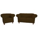 Ver imagem 1 de Conjunto Sofá Namoradeira Luis XV Chesterfield Capitone Suede Marrom / Sala, Tv, Estar, Recepção, ba