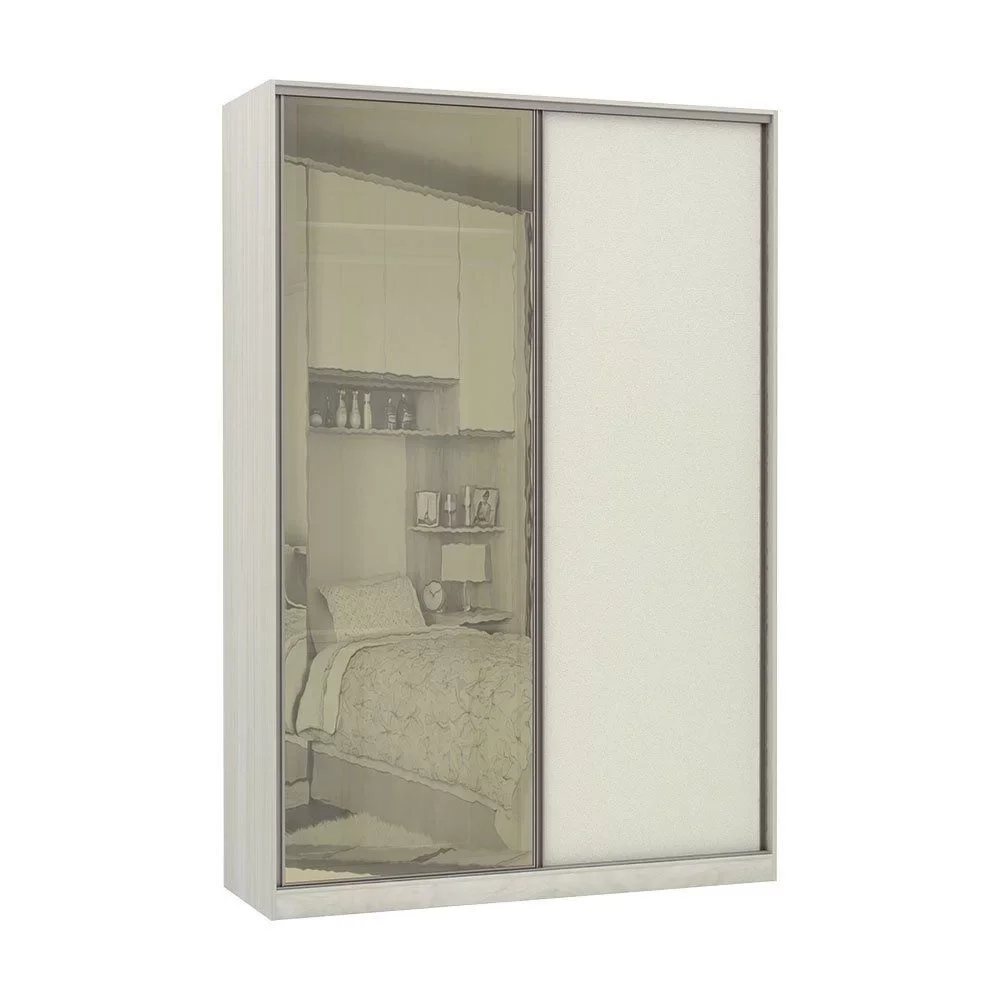 Ver imagem 1 de Guarda-Roupa Solteiro Luciane 2 Portas de Correr 3 Gavetas Prime Plus 159 cm Alumínio com Espelho Re