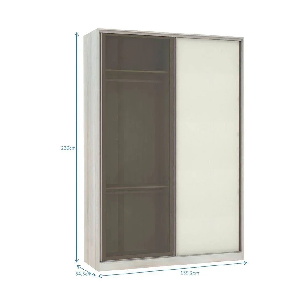 Ver imagem 3 de Guarda-Roupa Solteiro Luciane 2 Portas de Correr 3 Gavetas Prime Plus 159 cm Alumínio com Espelho Re