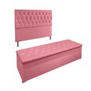 Ver imagem 2 de Conjunto Cabeceira Casal e Recamier Baú 1,40m Madrid Suede Rosa Dal Poz Estofados