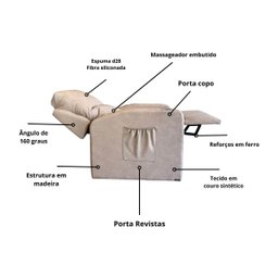 Poltrona Papai com Porta Copo Reclinável Massageador Courino:palha - 3