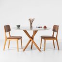 Ver imagem 1 de Conjunto Mesa de Jantar Thai Redonda Off White - 1,20m + 2 Cadeiras Lalá Estofada Abra Casa