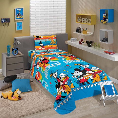 Edredom Solteiro Infantil DuplaFace Microfibra 1,40m x 2,10m:Mickey