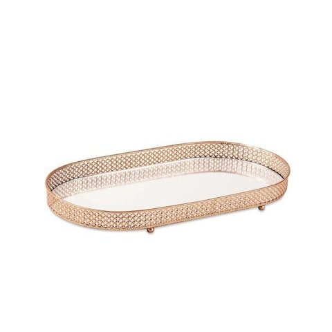 Bandeja Decorativa Oval Metal Cobre com Espelho 38cm 12253 Mart