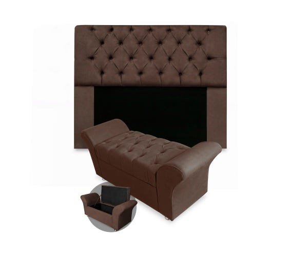 KIT CABECEIRA RIO QUEEN 1,60 MAIS CALCADEIRA VENEZA 1,60 SUEDE MARROM - 1