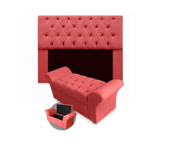 KIT CABECEIRA RIO KING 1,95 MAIS CALCADEIRA VENEZA 1,95 SUEDE VERMELHO - 1