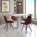 Ver imagem 1 de Mesa Jantar Londres Quadrada Branca 90cm 4 Cadeiras Eames Estofadas Vermelho Madeira