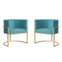 Ver imagem 1 de Kit 2 Poltronas Decorativa Sala Estar Recepção Escritório Luana Base Gold Veludo Azul Turquesa