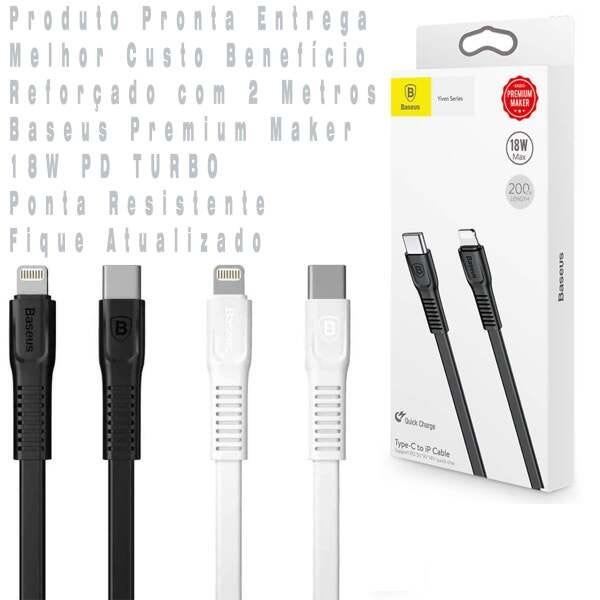 Cabo 2M 18W Pd Lightning para Usb-C Iphone Ipad Baseus Preimum - Preto - 1