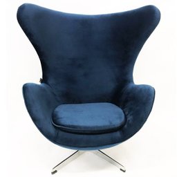 Poltrona EGG tecido veludo azul marinho base alumínio com relax - Poltronas do Sul - 4