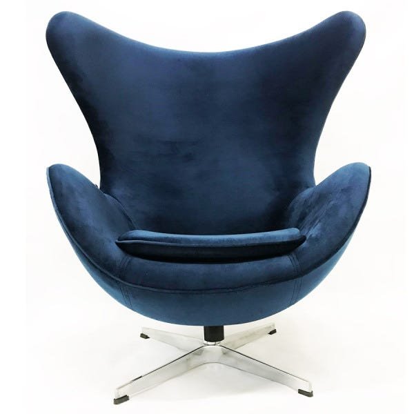 Poltrona EGG tecido veludo azul marinho base alumínio com relax - Poltronas do Sul - 3