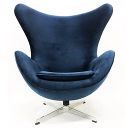 Poltrona EGG tecido veludo azul marinho base alumínio com relax - Poltronas do Sul - 3