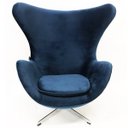Ver imagem 4 de Poltrona EGG com puff tecido veludo azul marinho base alumínio com relax - Poltronas do Sul