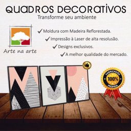 Conjunto Quadros Decorativos 2 pçs 20x45 Vasos e Azulejos - Moldura Marrom - 6