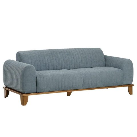 Sofá Molino 3 Lugares 210cm Pés Madeira Castanho Bouclé Azul Claro - Nexta Casa