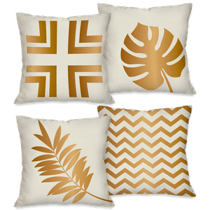 Kit com 4 Capas para Almofadas Decorativas Folhas Douradas