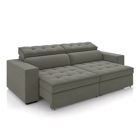 Sofá Decorativo Hugo 4 Lugares 300cm Reclinável e Retrátil Veludo Cinza G45 - Gran Belo