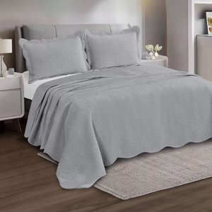 Kit Colcha / Cobre Leito Queen Velvet Neo - Camesa Cinza limestone