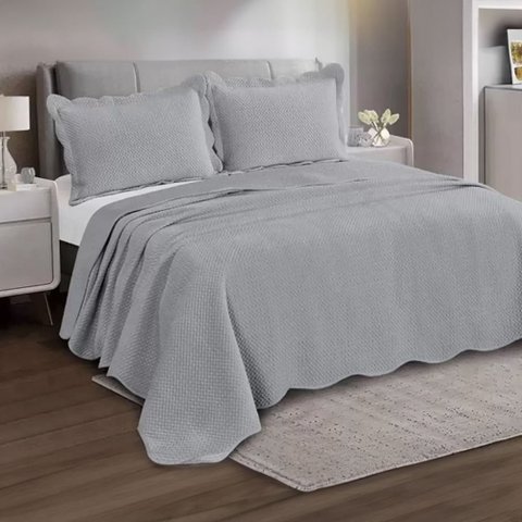 Kit Colcha / Cobre Leito Queen Velvet Neo - Camesa Cinza limestone