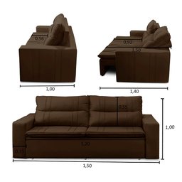 Sofá Retrátil e Reclinável 2 lugares com Molas 1,50m Ester Suede Marrom Adonai Estofados - 3