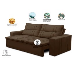 Sofá Retrátil e Reclinável 2 lugares com Molas 1,50m Ester Suede Marrom Adonai Estofados - 2