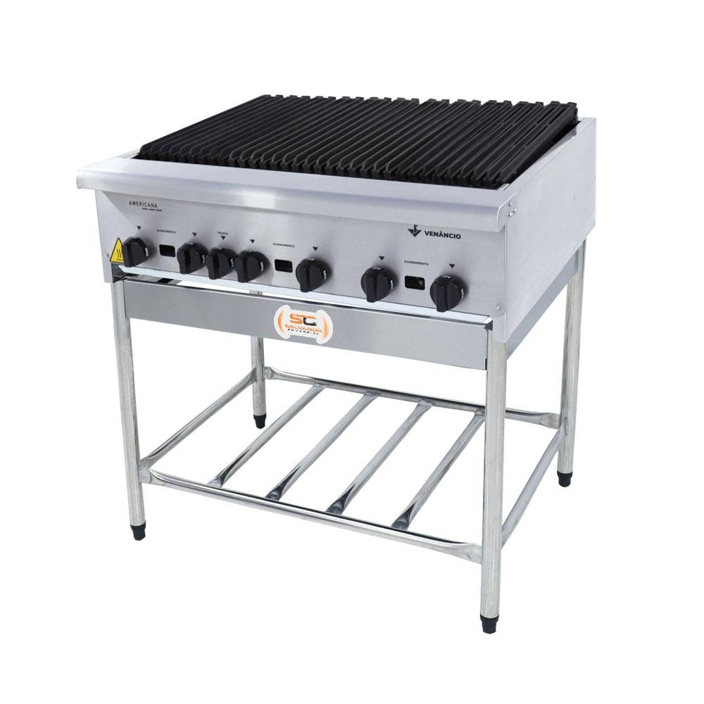 Chapa Char Broiler Americana Profissional Grill Churrasqueira 90cm Gás Inox com Pé CGGP90 - Venâ