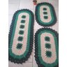 Tapete Crochê Kit Passadeira Flor Oval Criativa: Verde Escuro e Verde Claro - 3