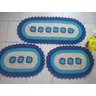 Tapete Crochê Kit Passadeira Flor Oval Criativa: Azul Escuro e Azul Claro - 4