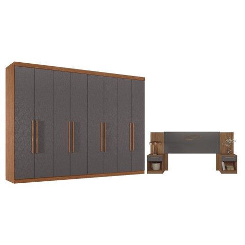 Guarda Roupa Casal 8 Portas 4 Gavetas Master New e Cabeceira Casal Loanda com Gavetas Jatobá