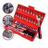 Conjunto de Ferramentas 46 Peças com Chave Catraca Soquetes e Bits Maleta Reforçada Cor:vermelho - 1