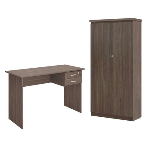 Escrivaninha e Armário para Escritório França Affara 2 Portas 2 Gavetas MDP 82cm Marrom Casah