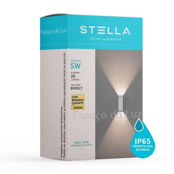 Arandela Wall Mini LED 5W 3000k 20lm IP65 BIVOLT - Stella STH9732 - Branco