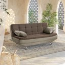 Ver imagem 1 de Sofá Cama Valencia 3 Lugares Reclinável Veludo Marrom Chocolate e Marrom Castor - Star Confort