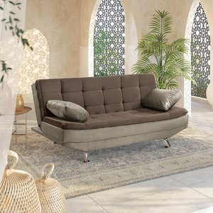 Sofá Cama Valencia 3 Lugares Reclinável Veludo Marrom Chocolate e Marrom Castor - Star Confort