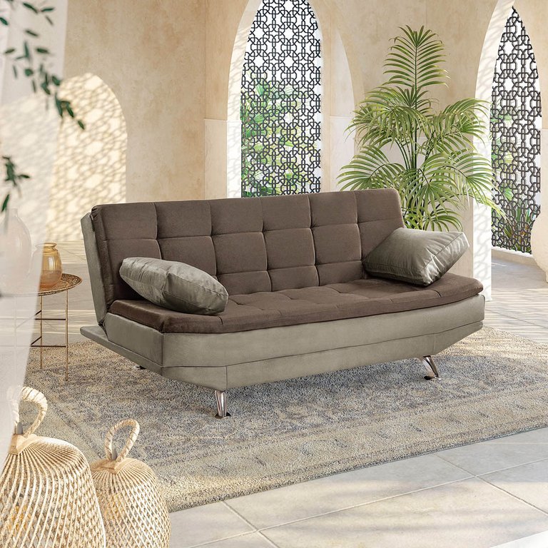 Sofá Cama Valencia 3 Lugares Reclinável Veludo Marrom Chocolate e Marrom Castor - Star Confort