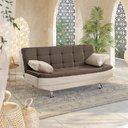 Ver imagem 2 de Sofá Cama Valencia 3 Lugares Reclinável Veludo Bege Marfim e Marrom Chocolate - Star Confort